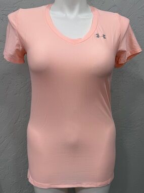 Under Armour HeatGear Peach V-Neck Athletic Tee Shirt Medium